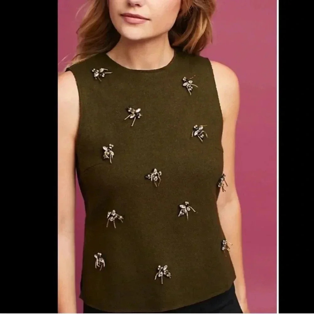 Mignon Doo for Anthropologie wool blend jeweled bee top small